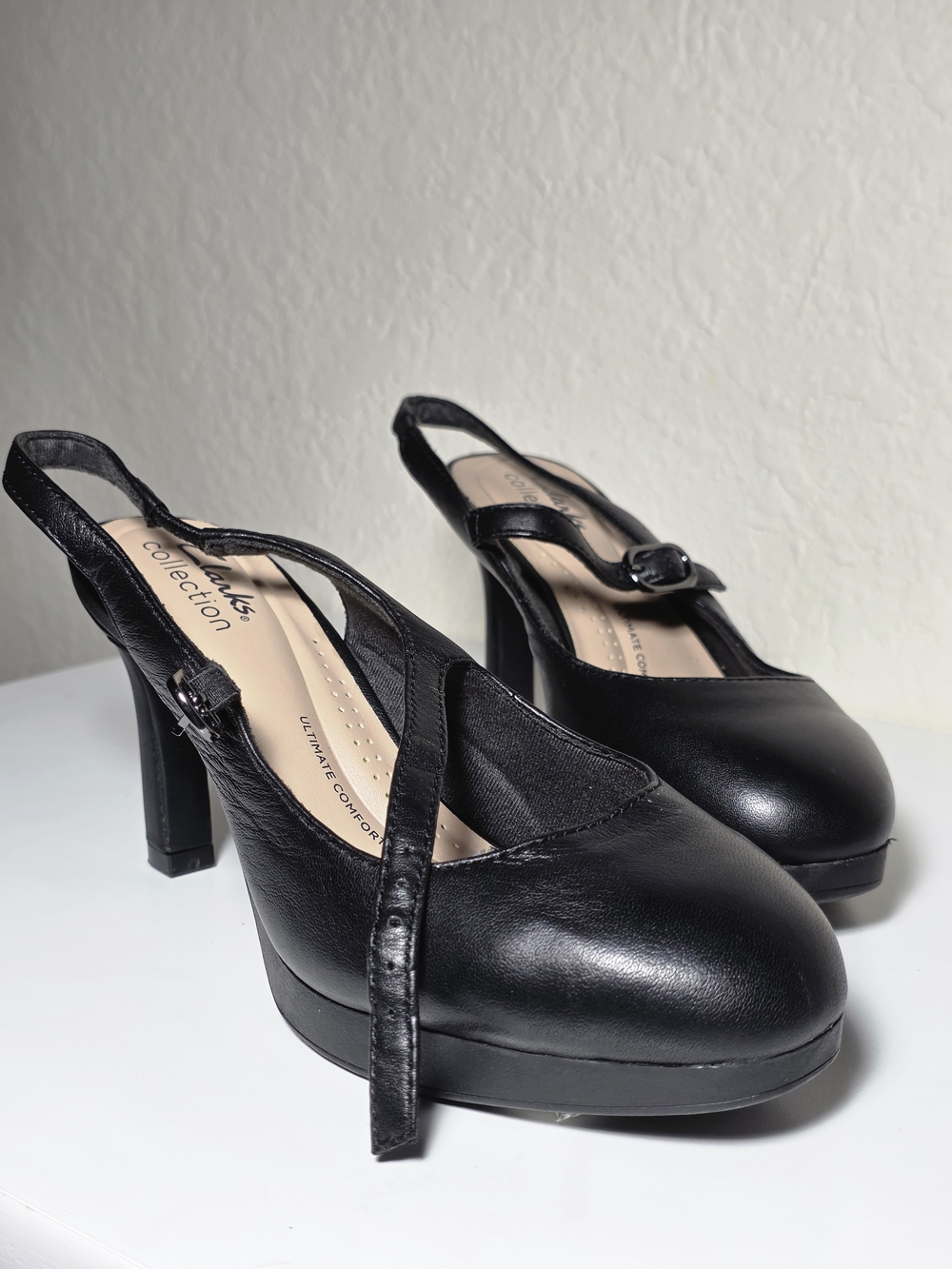 Clarks Black Leather Slingback Platform Heels Leather Size 5.5